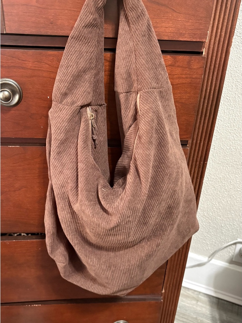 Corduroy Hobo Shoulder Bag - Brown